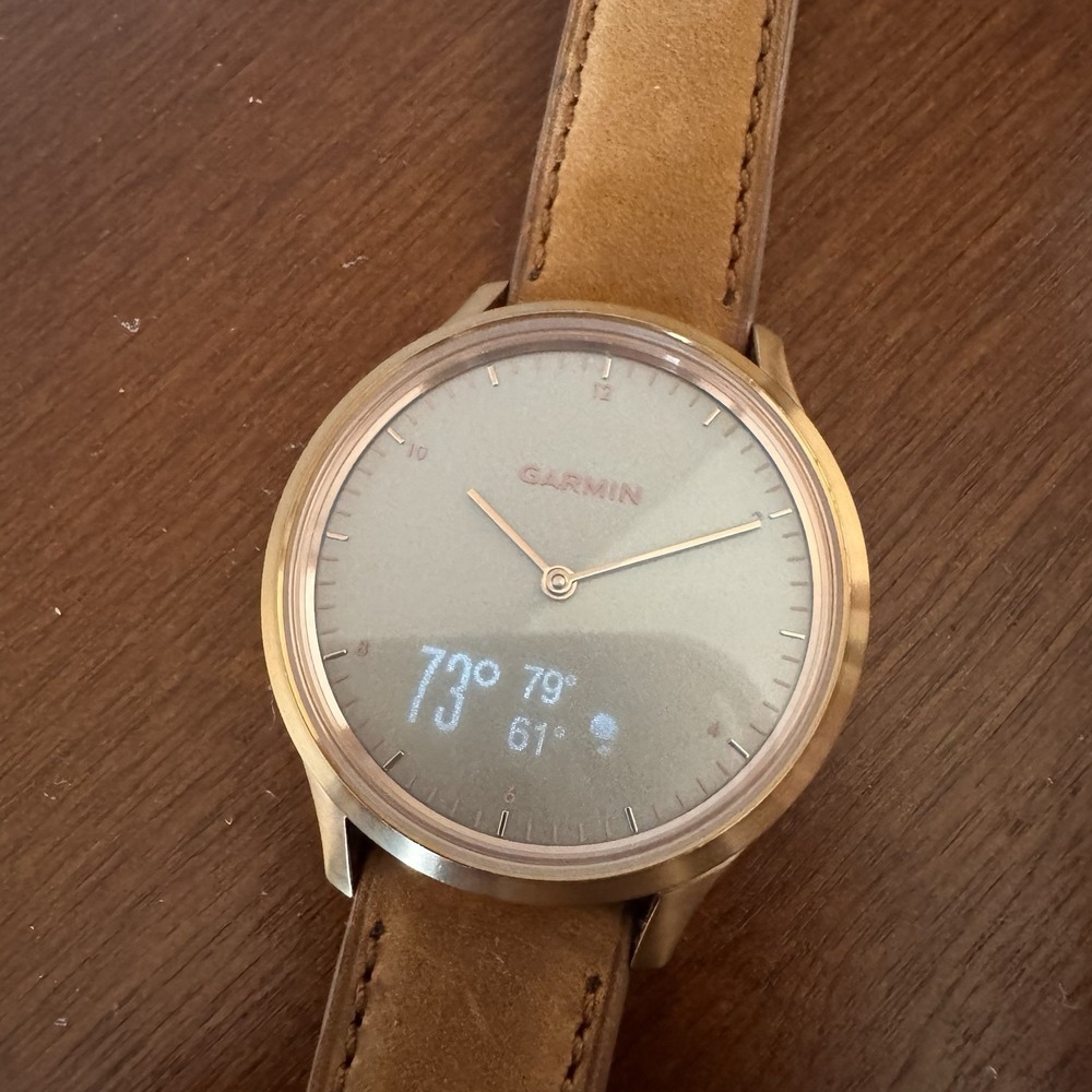 GARMIN Vivomove HR Smartwatch Rose Gold Leather & Silicone Band, Charger, Box - Picture 12 of 16